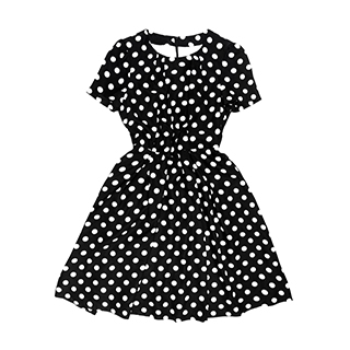 black short-sleeve dress with white polka dots